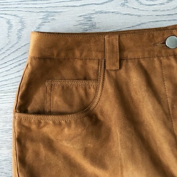 Vintage Burnt Orange Faux Suede Western Prairie Straight Leg Pants - Picture 3 of 6